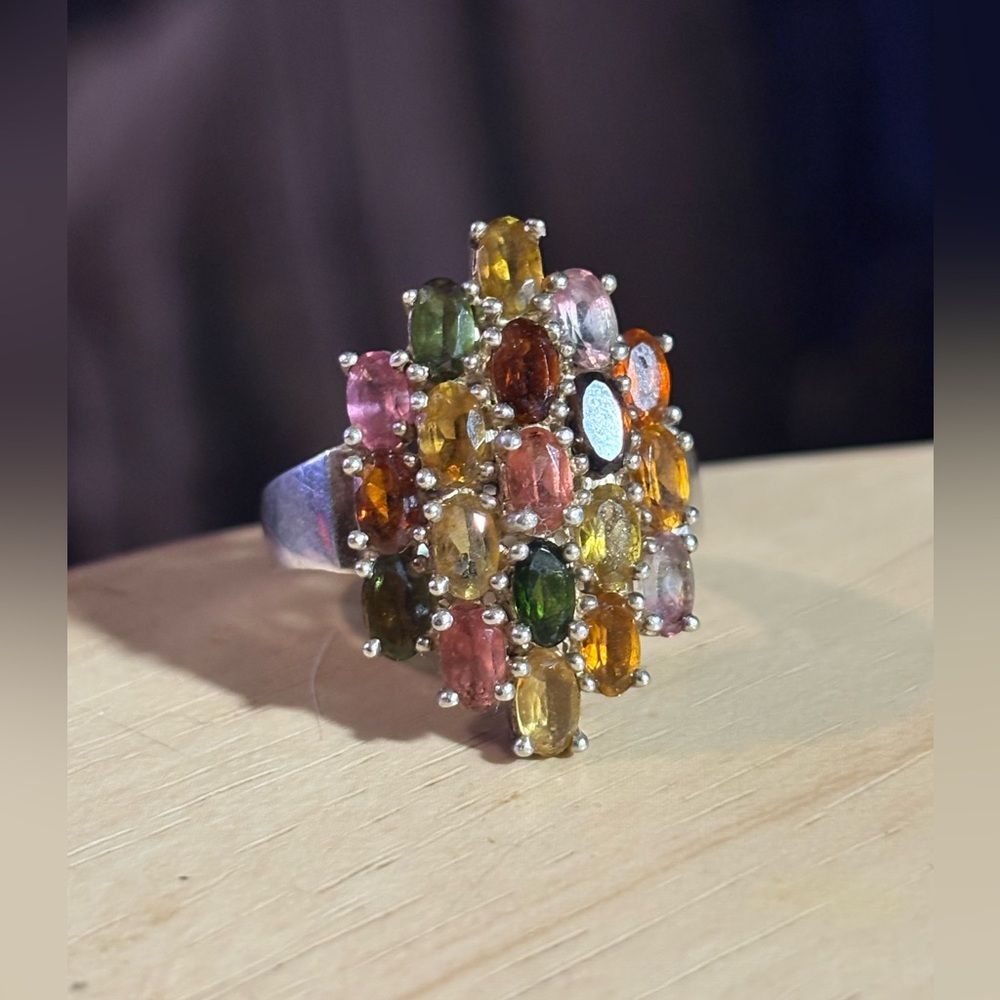 Multicolor Gemstone Cluster Ring - image 1